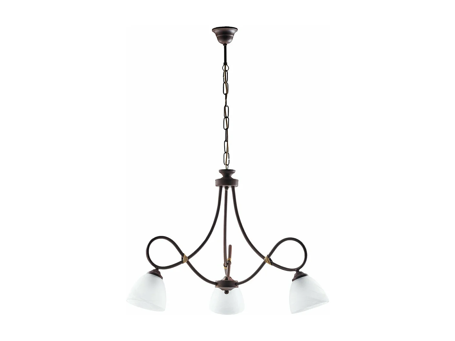 Lustre Dallas noir, effet rouille et or antique, verre albâtre d.13, 3 lumières idéal pour déco industrielle