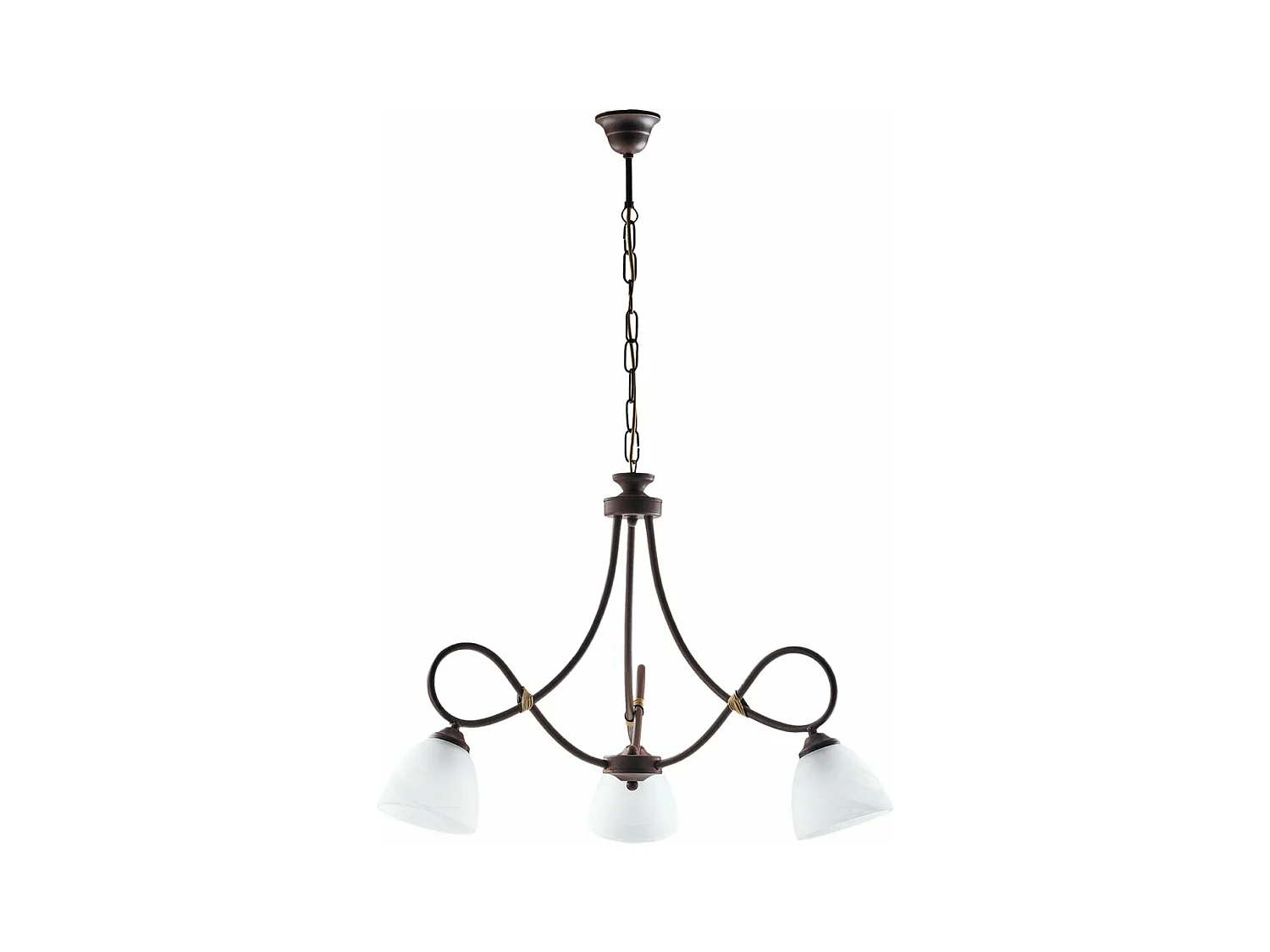 Lustre Dallas noir, effet rouille et or antique, verre albâtre d.13, 3 lumières idéal pour déco industrielle
