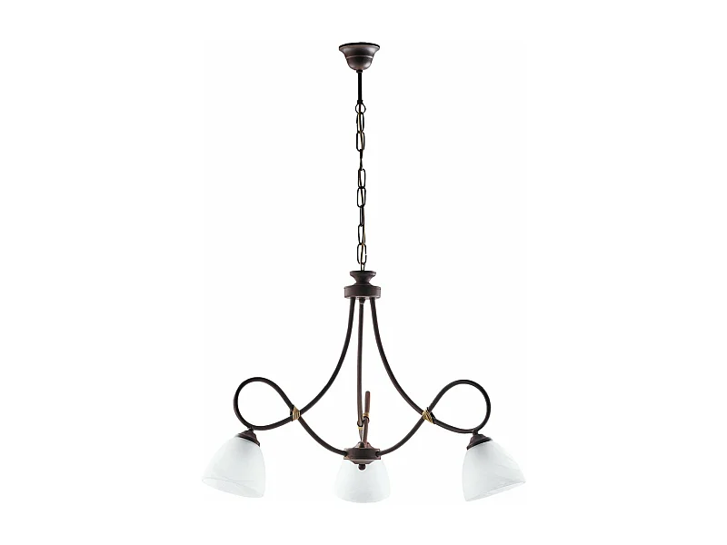 Lustre Dallas noir, effet rouille et or antique, verre albâtre d.13, 3 lumières idéal pour déco industrielle