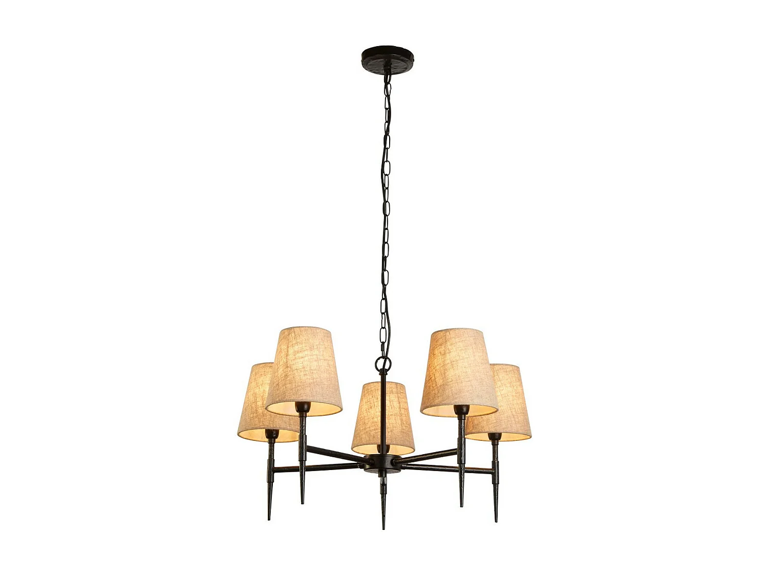 Searchlight Gothic Lámpara colgante de 5 luces negro martillado, lino natural