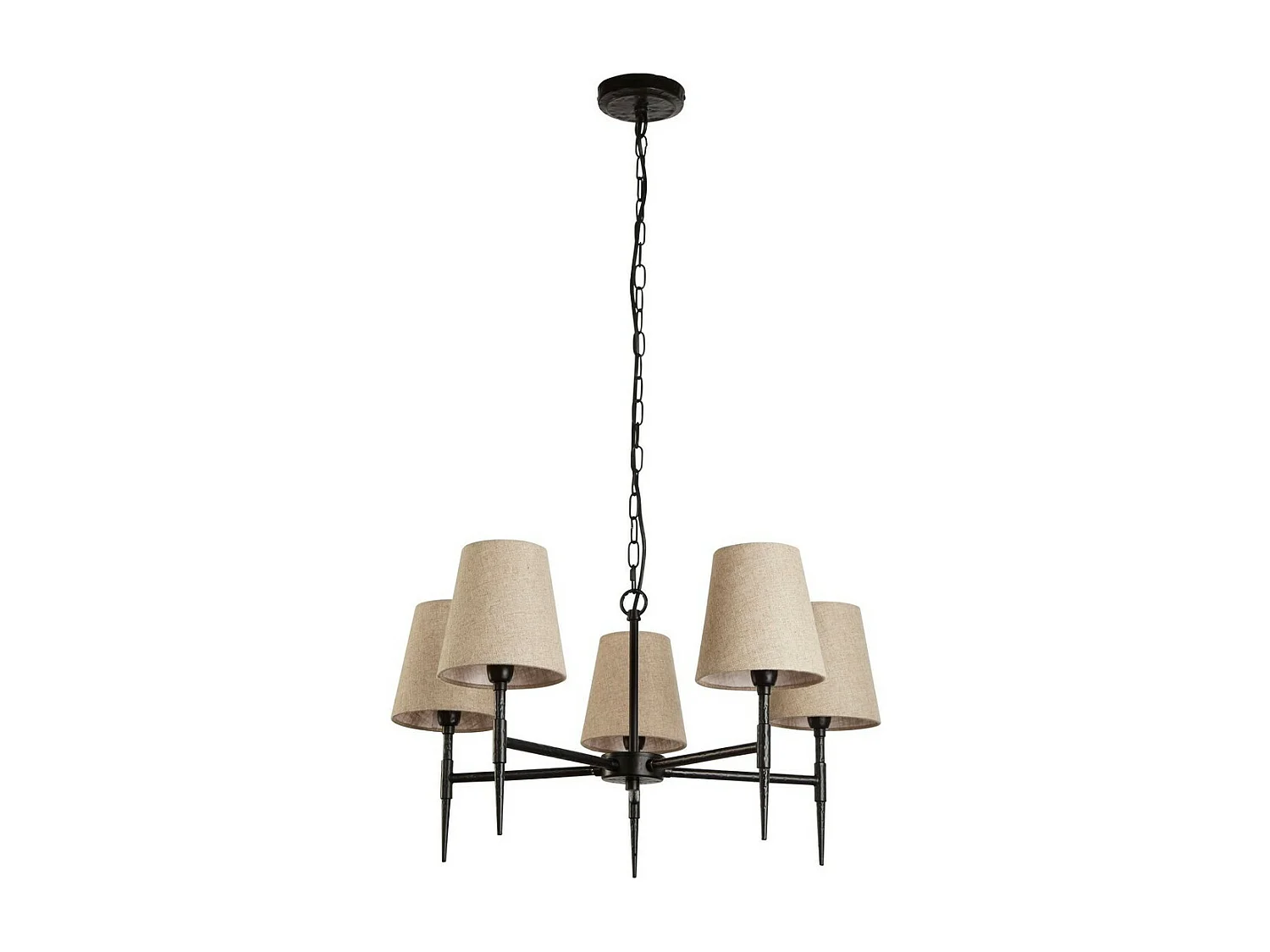 Searchlight Gothic Lámpara colgante de 5 luces negro martillado, lino natural