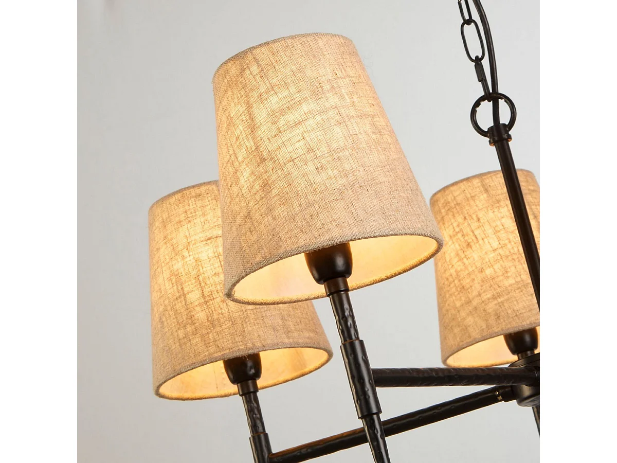 Searchlight Gothic Lámpara colgante de 5 luces negro martillado, lino natural