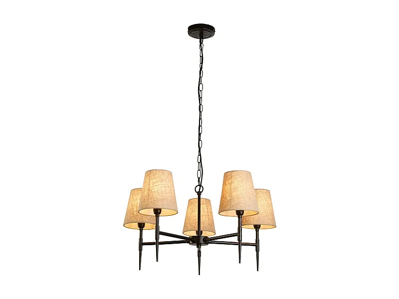 Searchlight Gothic Sospensione 5 Luci Nero Martellato, Lino Naturale