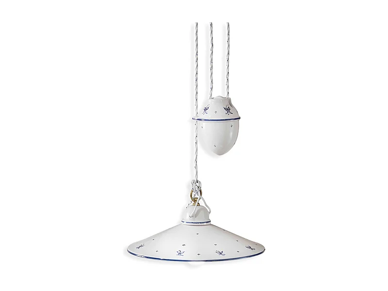 Sospensione Saliscendi Classica Asti Ceramica E Ottone Decorato 35 Cm 1 Luce E27