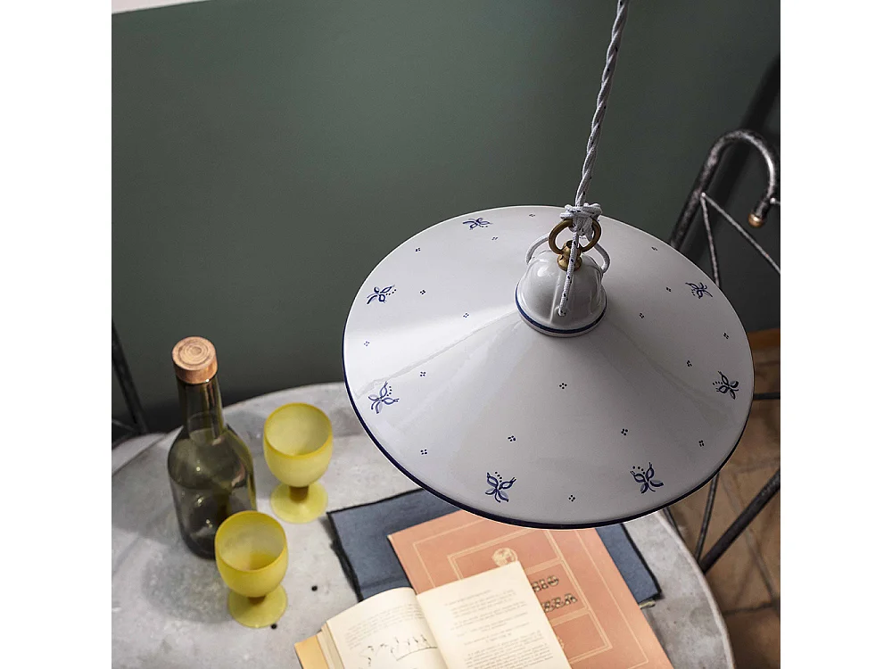 Sospensione Saliscendi Classica Asti Ceramica E Ottone Decorato 35 Cm 1 Luce E27