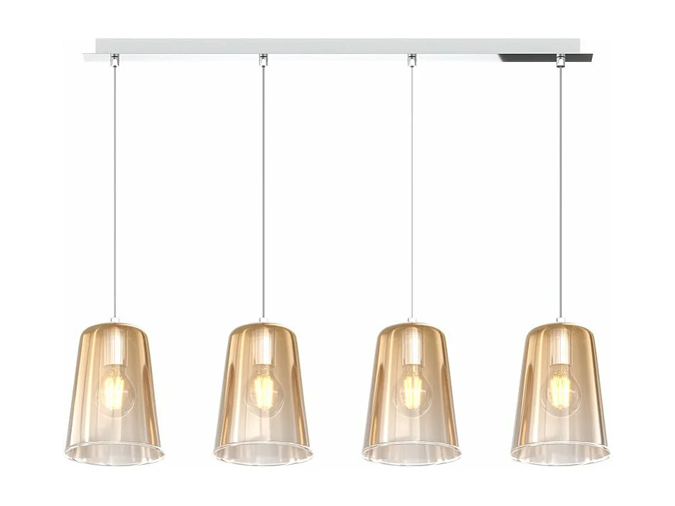 Sospensione Cromo Rettangolare 4 Luci Ambra