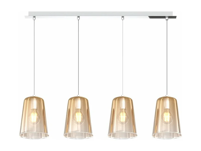 Sospensione Cromo Rettangolare 4 Luci Ambra