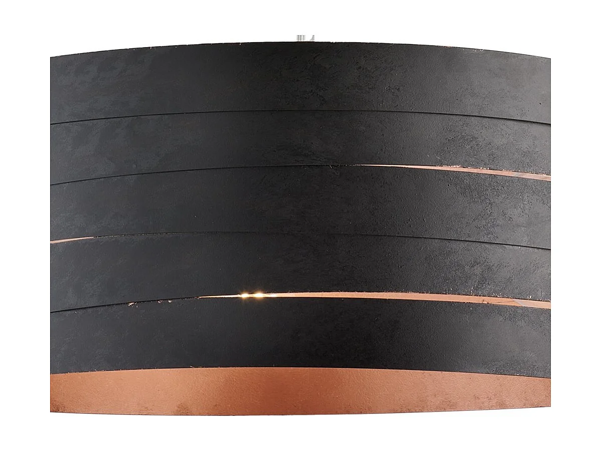 Suspension Mambo noire, déco noire extérieure/intérieure cuivre antique, câbles acier réglables, 3 lumières d.45