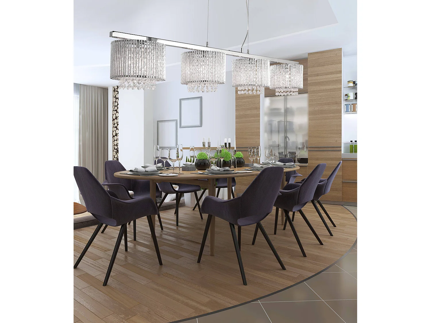 Searchlicht Elise - 4 Licht Decke Anhänger Bar Chrom, klar mit Kristallen, G9