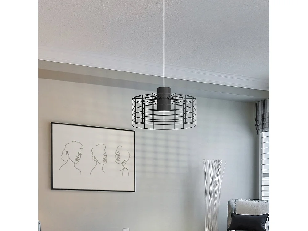 Lampadario Industrial Milligan Grande 1 Luce Acciaio Nero E Bianco
