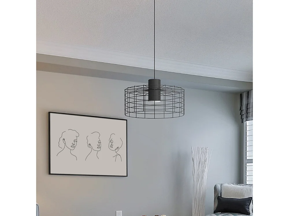 Lampadario Industrial Milligan Grande 1 Luce Acciaio Nero E Bianco