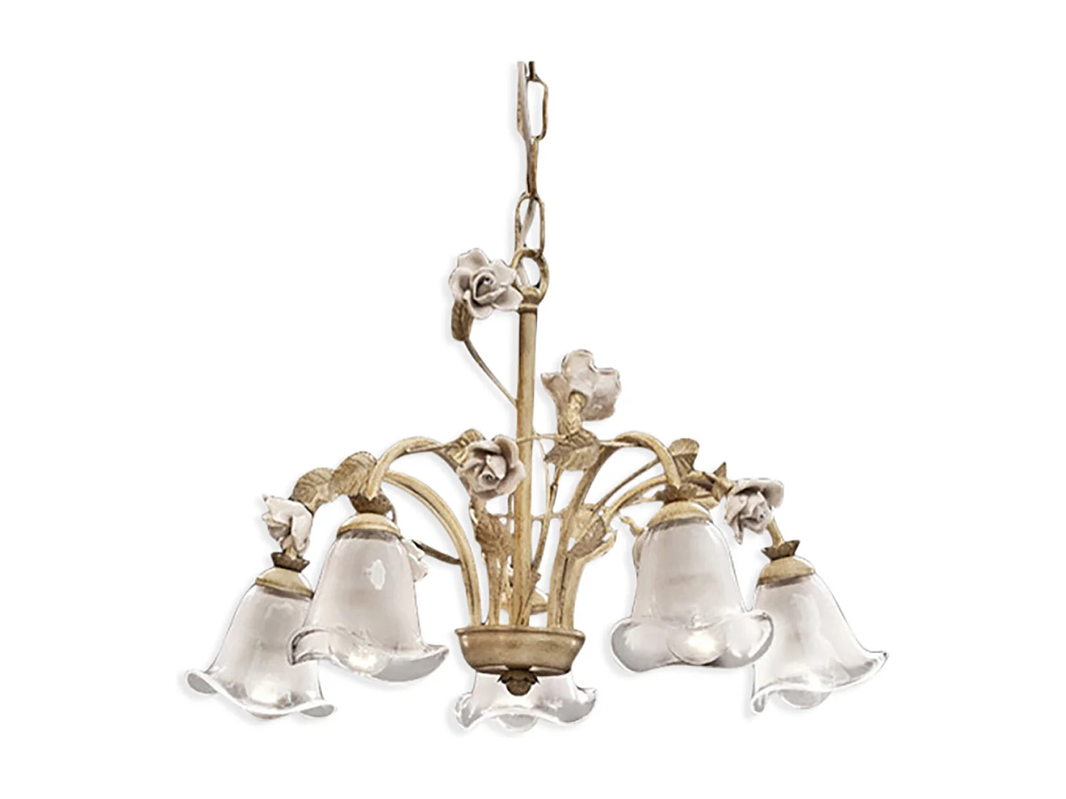 Lampadario Classico Siena Metallo E Ceramica Nero Sfumato Oro Lucido 5 Luci E14