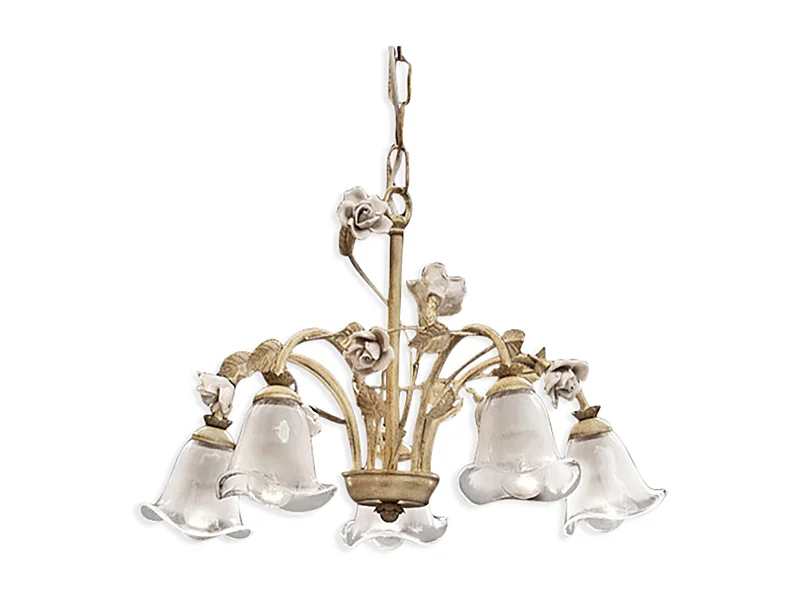 Lampadario Classico Siena Metallo E Ceramica Nero Sfumato Oro Lucido 5 Luci E14