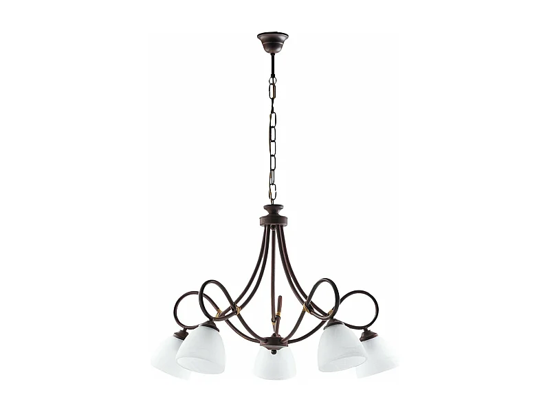 Lustre Dallas noir, effet rouille et or antique, verre albâtre d.13, 5 lumières design rétro chaleureux