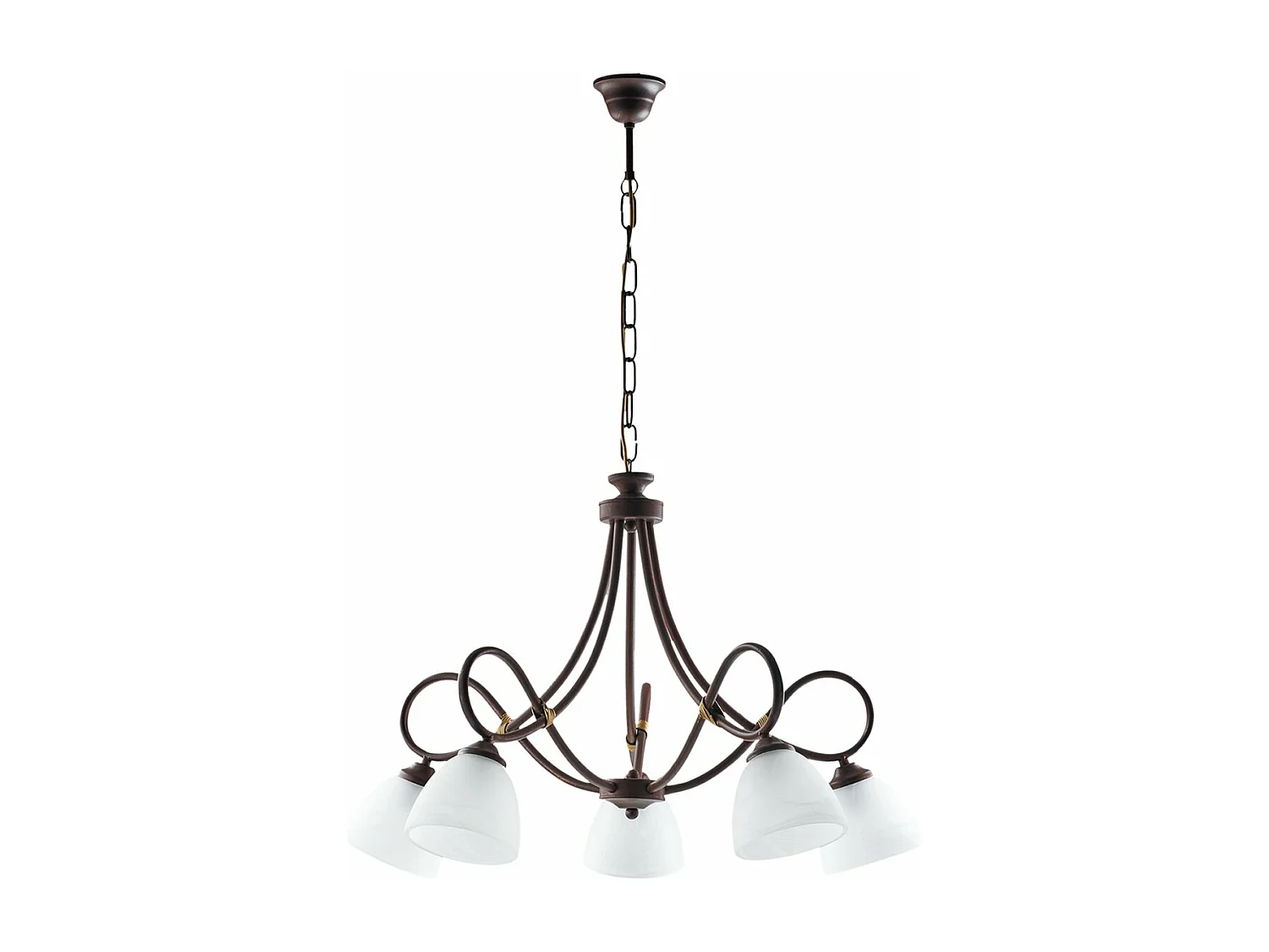 Lustre Dallas noir, effet rouille et or antique, verre albâtre d.13, 5 lumières design rétro chaleureux