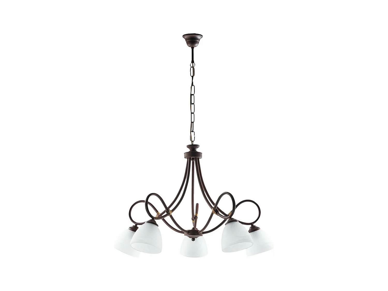 Lustre Dallas noir, effet rouille et or antique, verre albâtre d.13, 5 lumières design rétro chaleureux