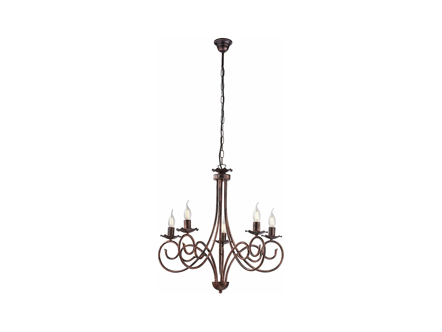 Alma Lustre en fer laqué noir décor cuivre antique 5 lumières 120 d.57 BL130-5-NR