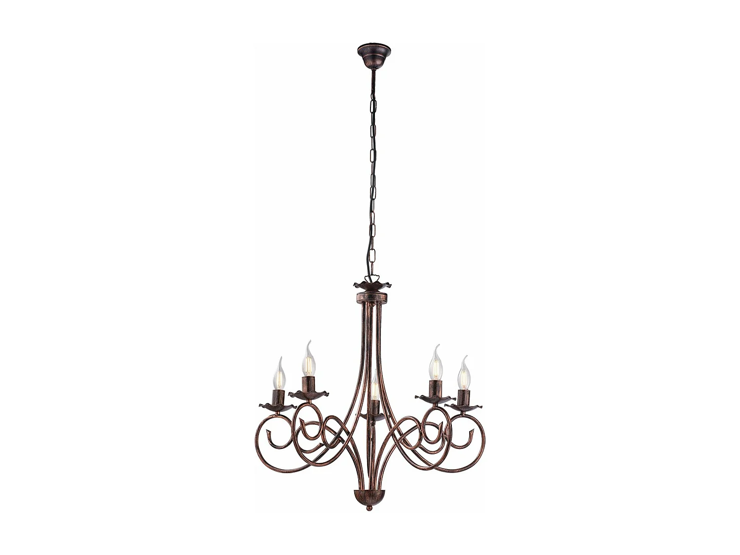 Alma Lustre en fer laqué noir décor cuivre antique 5 lumières 120 d.57 BL130-5-NR
