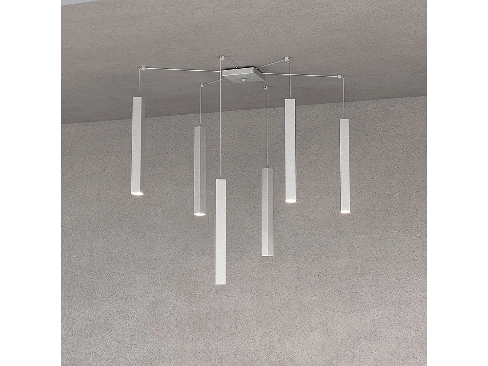 Square Tube Sospensione 6 Luci Grigio Cavo Cm.250 Con Base