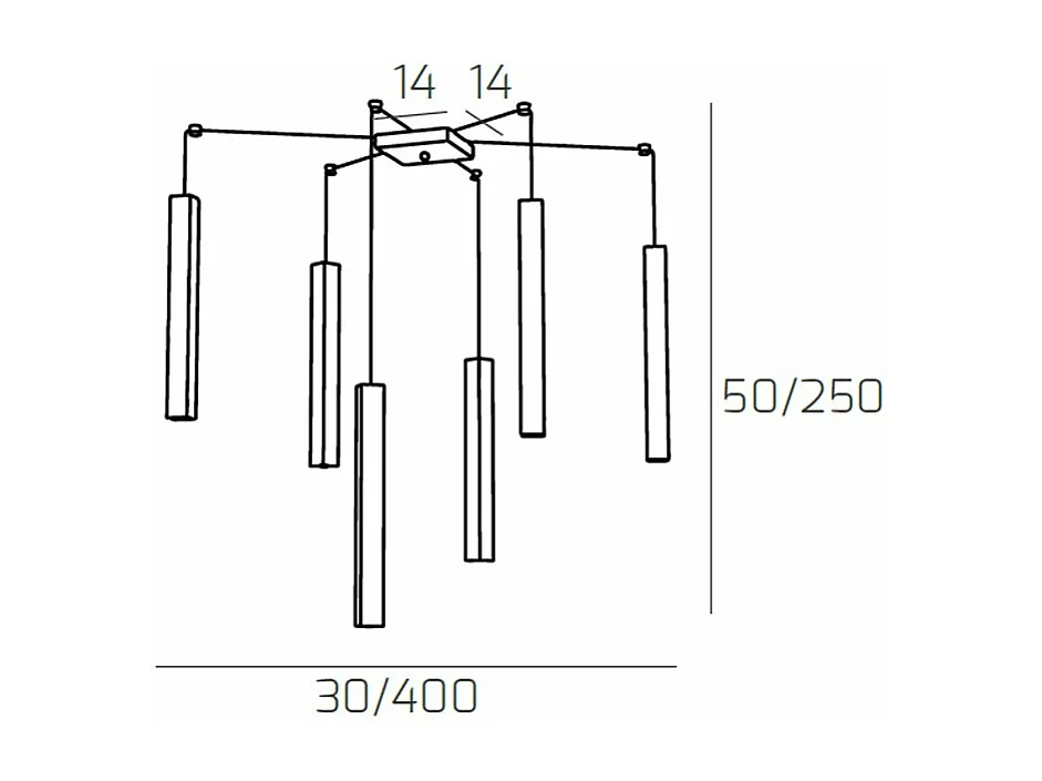 Square Tube Sospensione 6 Luci Grigio Cavo Cm.250 Con Base