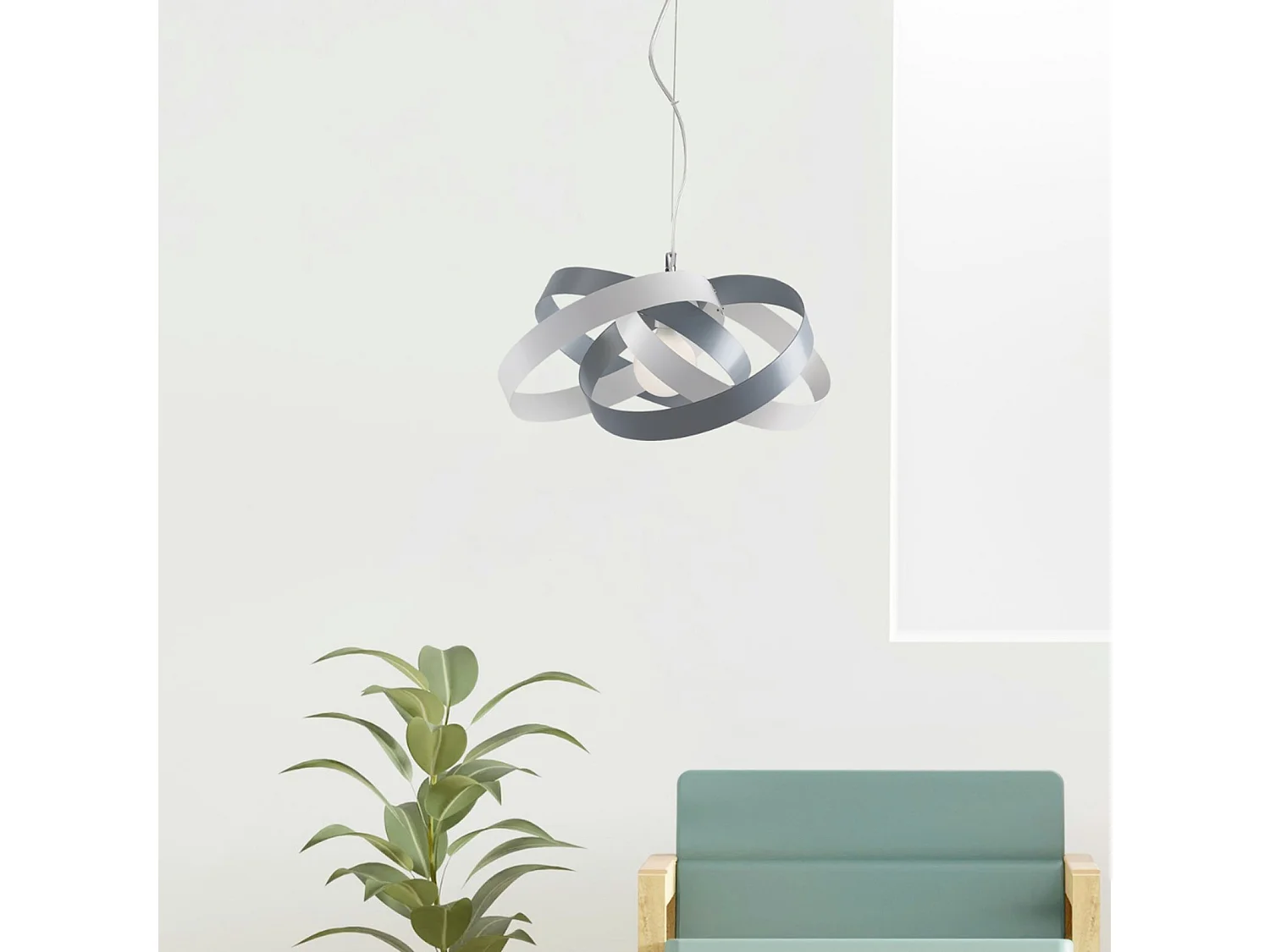 Vertigo - Suspensão em ferro lacado branco e cinza com cabo de aço regulável 1 luz 125 - Ø54 - BL156-1-BG