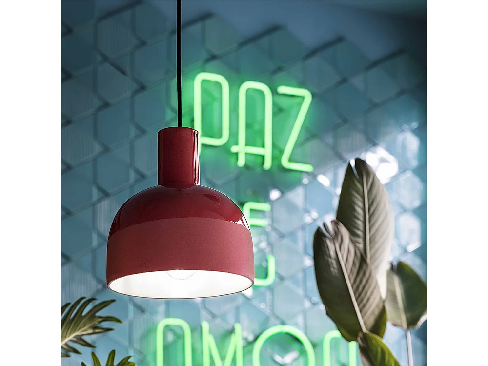 Lampadario Vintage Decò Caxixi Ceramica Rosso Corallo 1 Luce E27