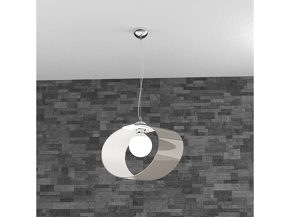 Sospensione Moderna Lap Metallo Bianco E Vetro Tortora 1 Luce E27 42Cm