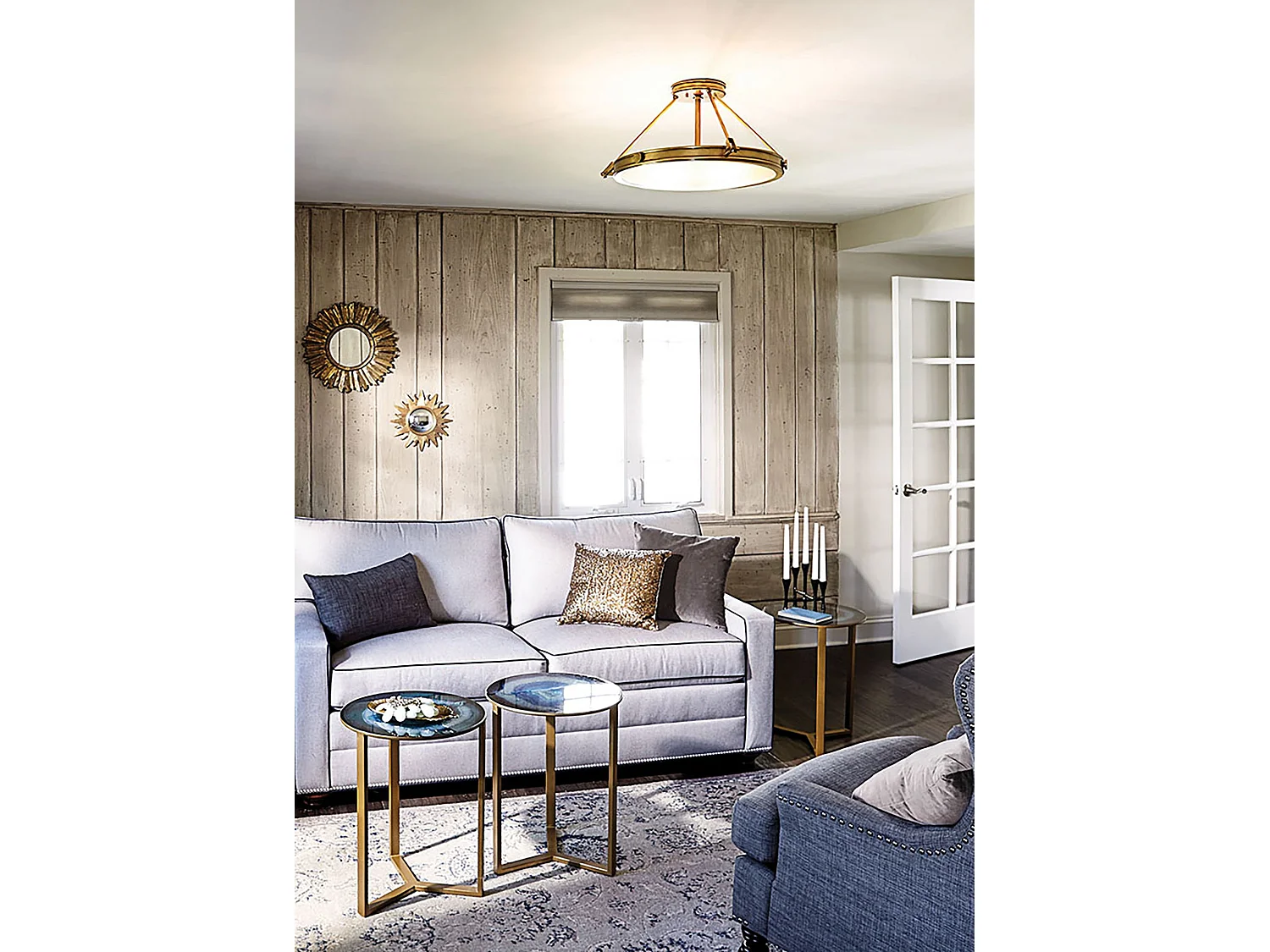 Elstead Collier - Plafoniera da semi-filo a 4 luci media in ottone, E14