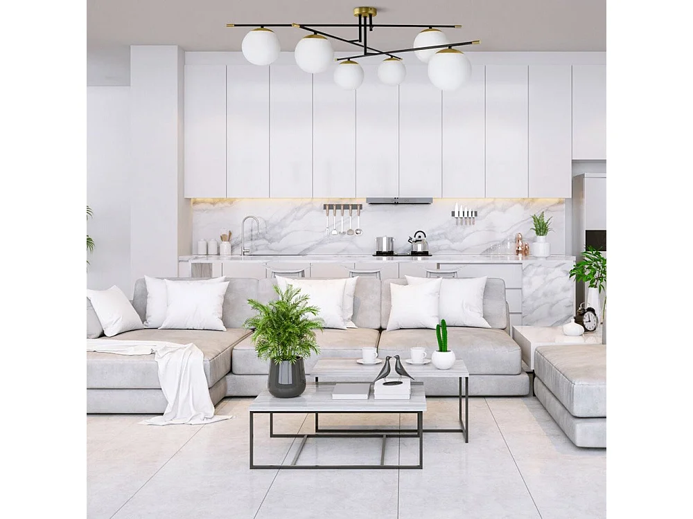 Maytoni Nostalgia Moderne Nostalgie-Deckenleuchte, 6-flammig, goldfarben, mit Glaskugelschirm