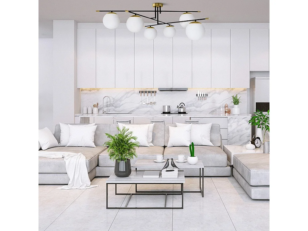 Maytoni Nostalgia Moderne Nostalgie-Deckenleuchte, 6-flammig, goldfarben, mit Glaskugelschirm