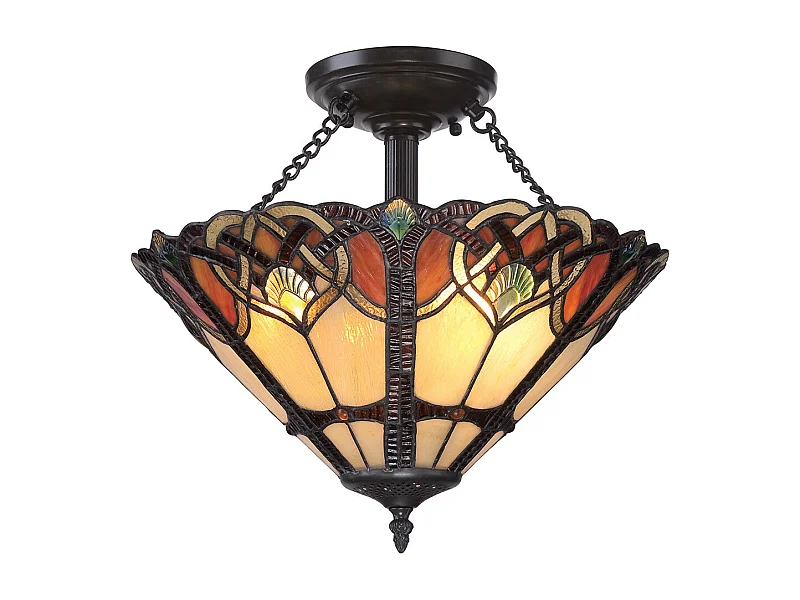 Elstead Cambridge 2 Ljus Semi Flush Ceiling Light Vintage Bronze, Tiffany Glass, E27