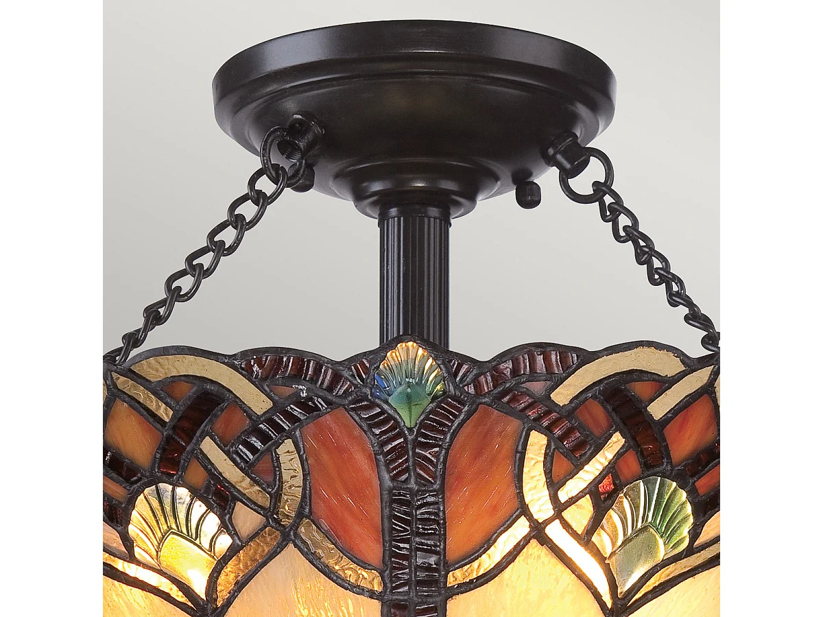 Elstead Cambridge 2 Ljus Semi Flush Ceiling Light Vintage Bronze, Tiffany Glass, E27