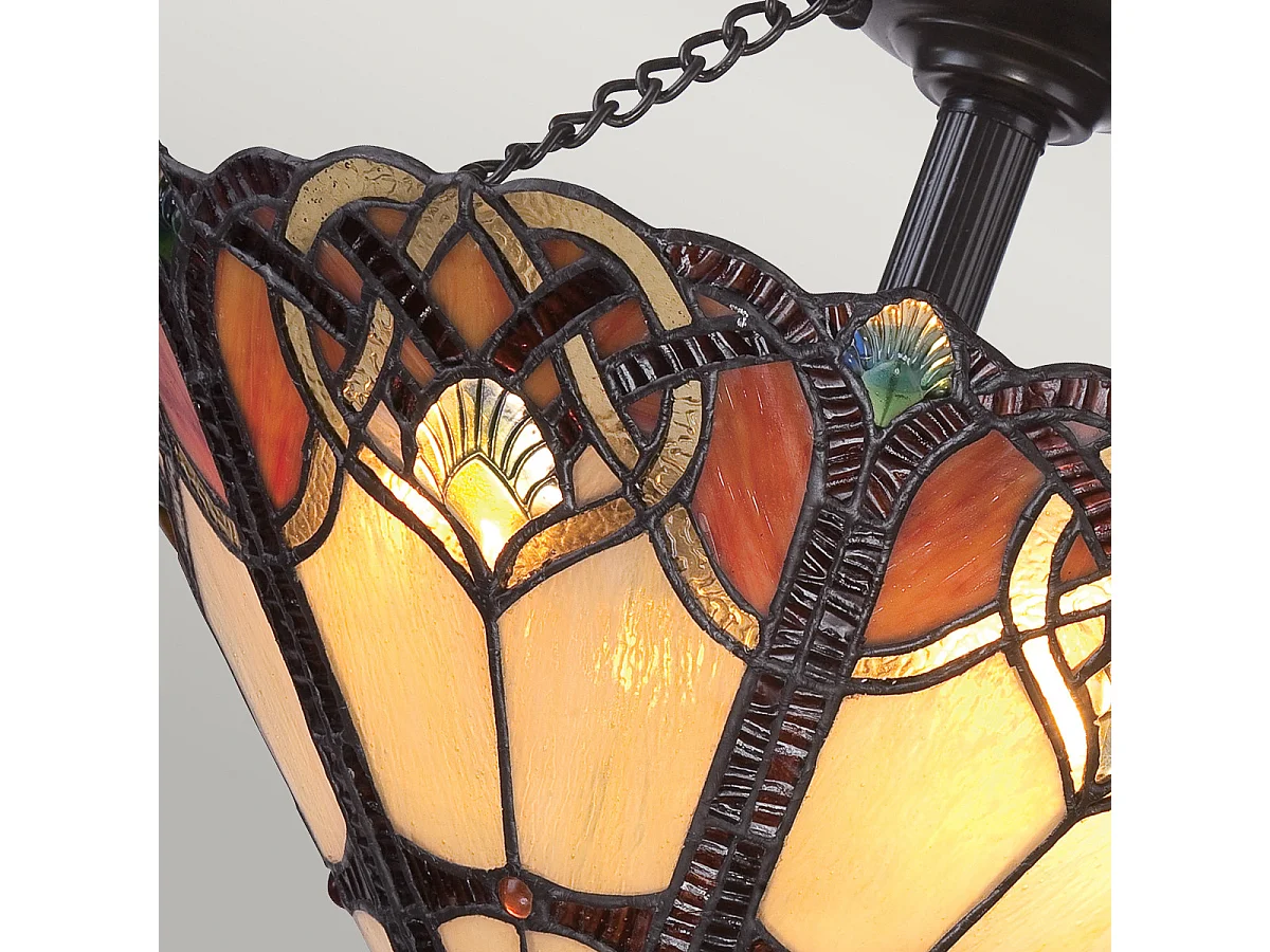 Elstead Cambridge 2 Ljus Semi Flush Ceiling Light Vintage Bronze, Tiffany Glass, E27