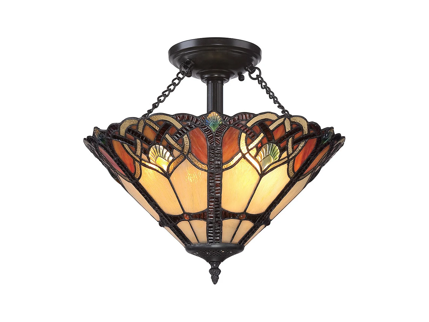 Elstead Cambridge Plafonnier Semi-Plafonnier à 2 Ampoules Vintage Bronze, Verre Tiffany, E27
