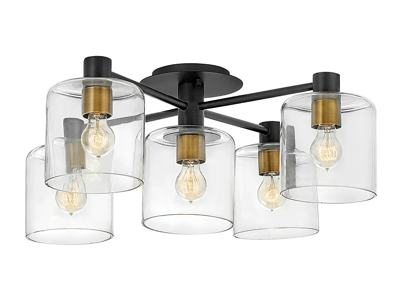 Elstead Hinkley Axel Lampada da soffitto semi-incasso a braccio multiplo nera con ottone Heritage