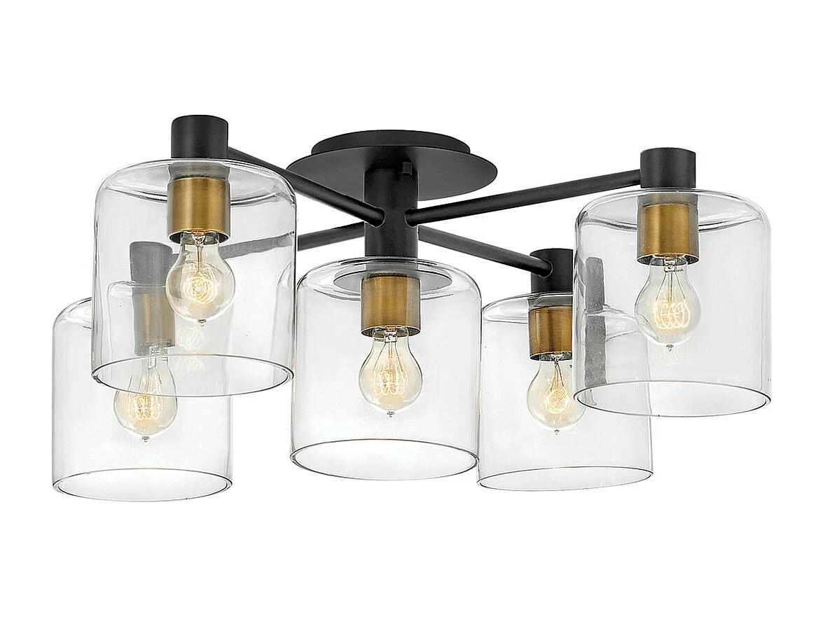 Elstead Hinkley Axel Lampada da soffitto semi-incasso a braccio multiplo nera con ottone Heritage