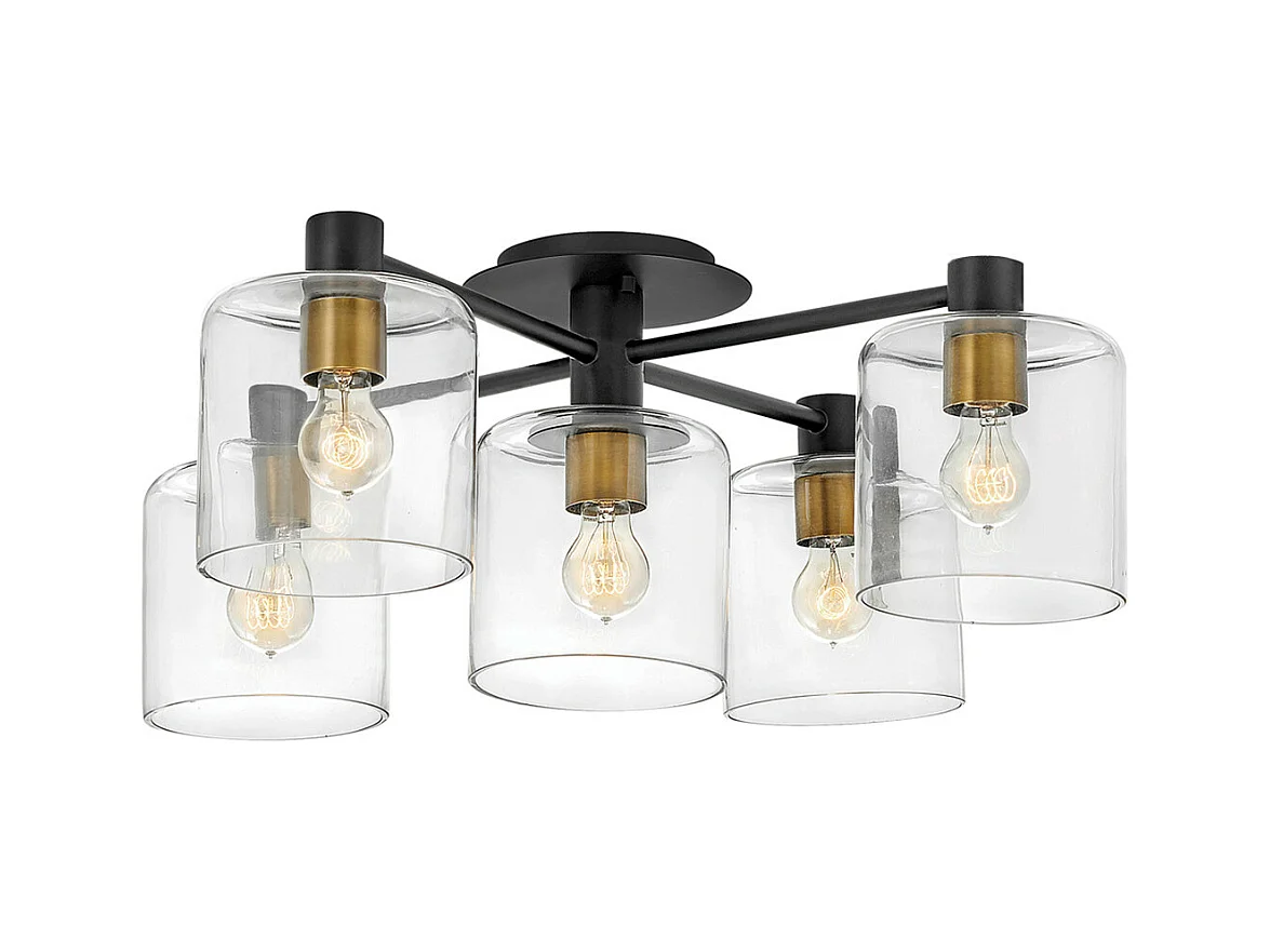 Elstead Hinkley Axel Multi Arm Semi Flush Taklampa Svart med Heritage Brass
