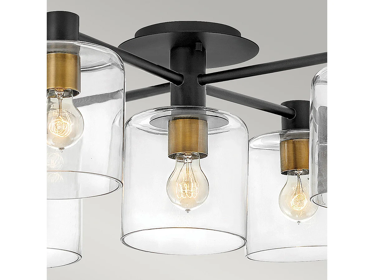 Elstead Hinkley Axel Multi Arm Semi Flush Taklampa Svart med Heritage Brass