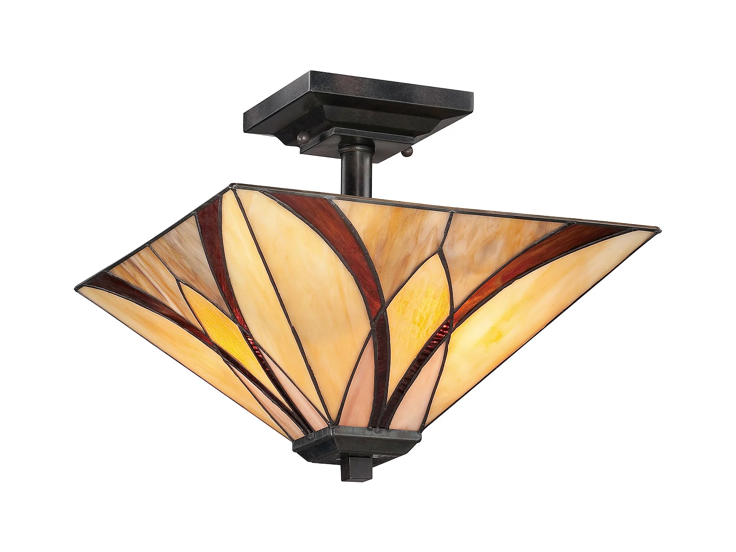 Elstead Asheville Plafonnier semi-encastré à 2 ampoules bronze, verre Tiffany, E27