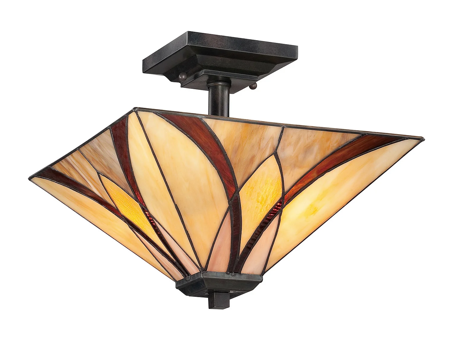 Elstead Asheville Plafonnier semi-encastré à 2 ampoules bronze, verre Tiffany, E27