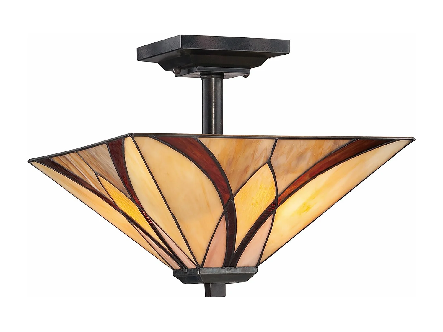 Elstead Asheville Plafonnier semi-encastré à 2 ampoules bronze, verre Tiffany, E27