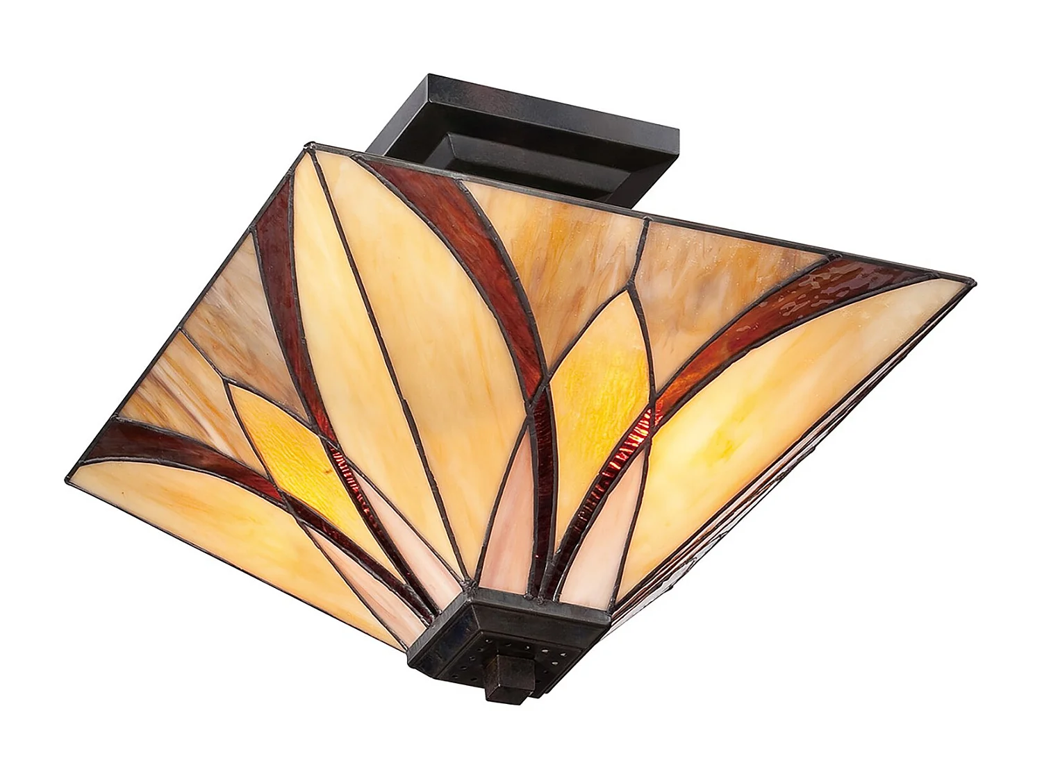 Elstead Asheville Plafonnier semi-encastré à 2 ampoules bronze, verre Tiffany, E27