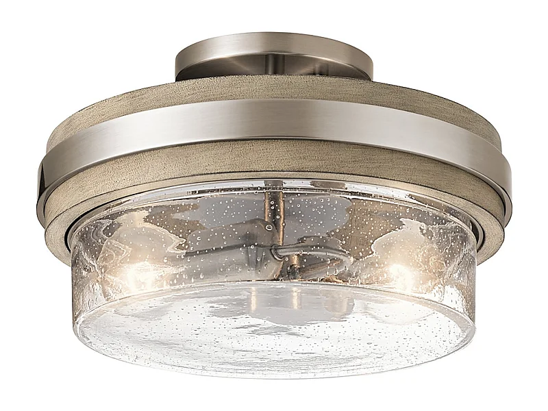 Lampada A Soffitto Contemporanea Grand Bank Acciaio Grigio Antico Vetro 2 Luci E27