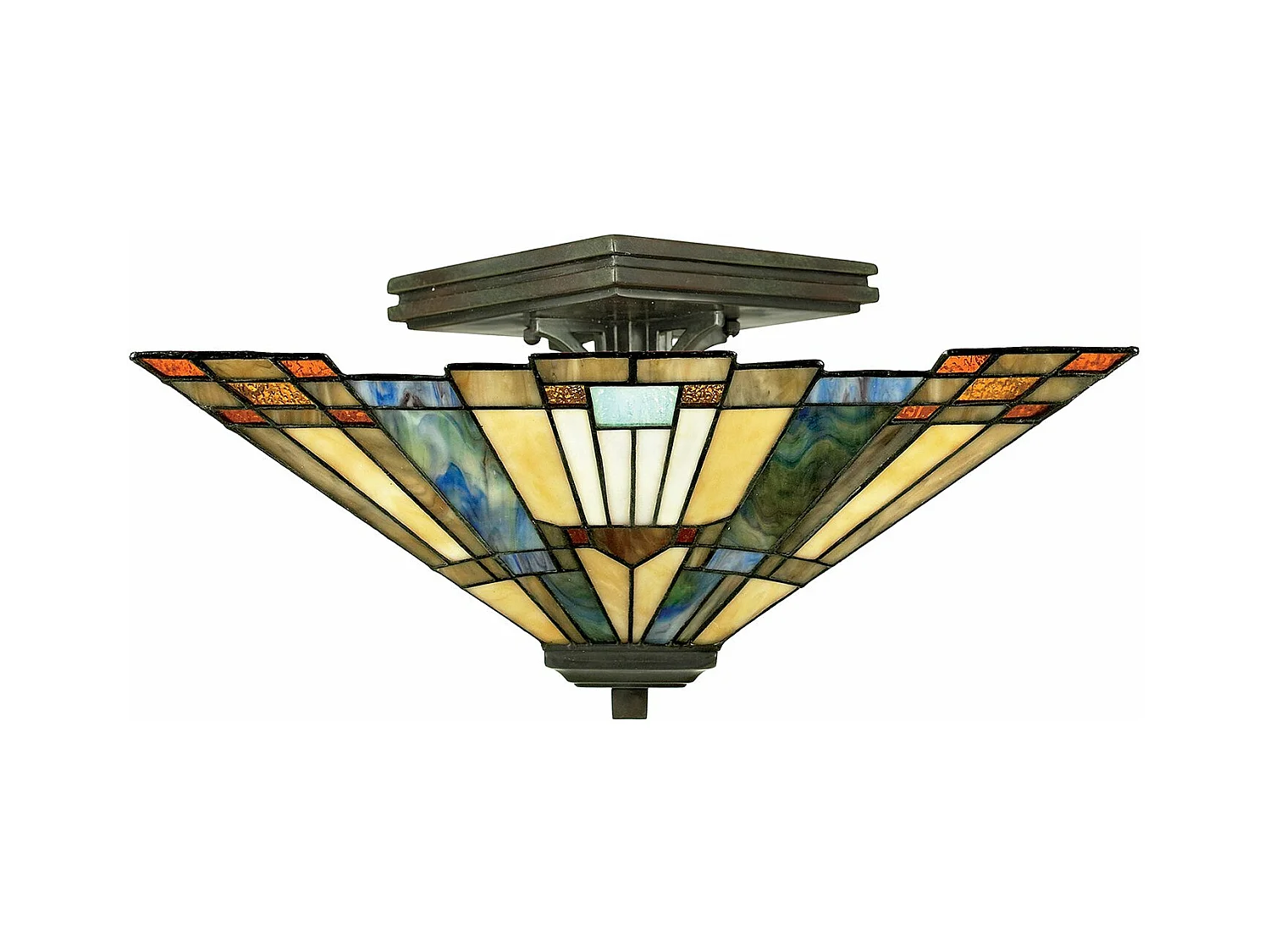 Elstead Inglenook Plafonnier semi-affleurant Tiffany à 2 ampoules, bronze, E27