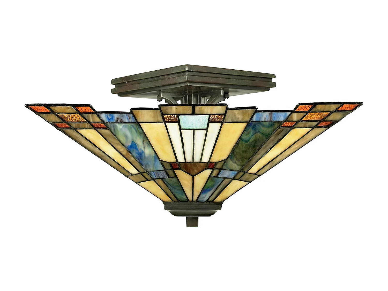 Elstead Inglenook 2 ljus Tiffany Semi Flush Ceiling Light Bronze, E27
