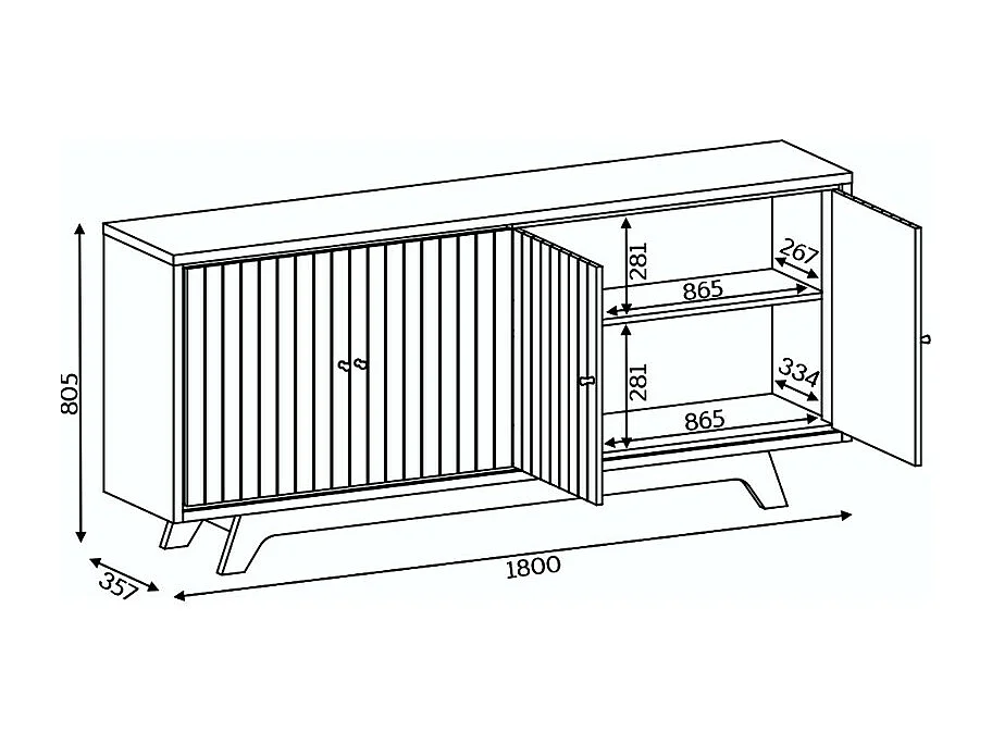 Buffet 4 Portes 180 cm Blanc Ecru et Chêne Foncé L 180 H 80.5 P 35.7 cm