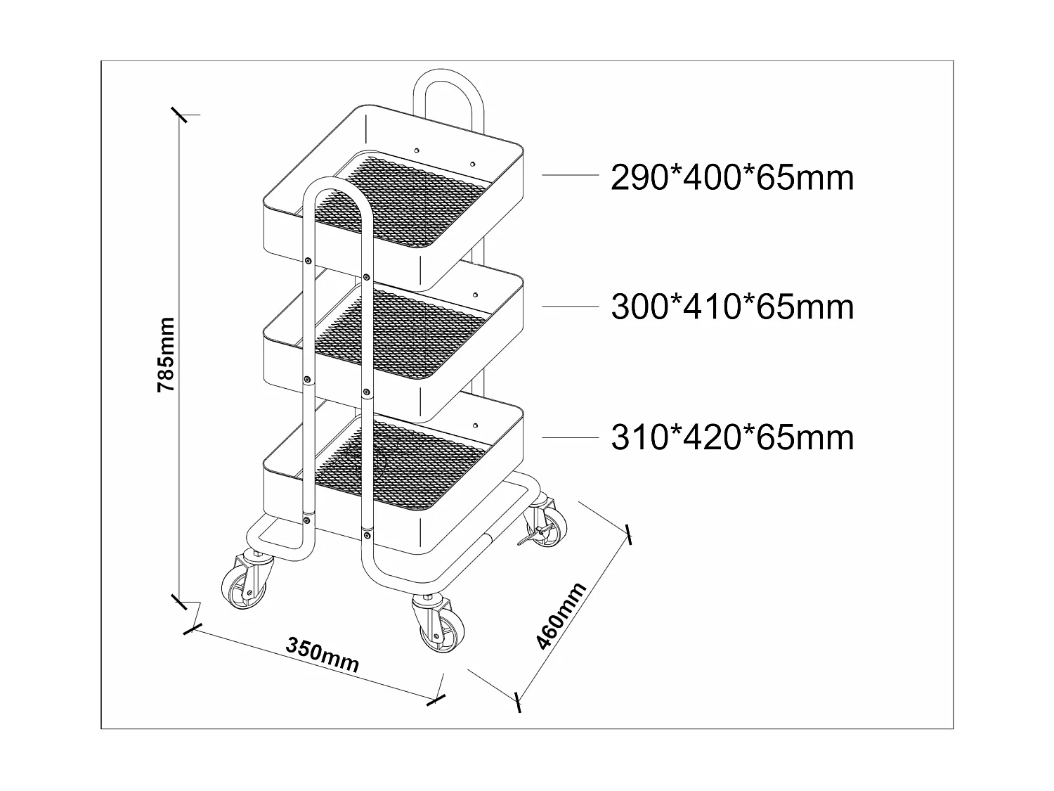Carrello di servizio con ruote 3 cesti acciaio 785 x 46 x 35 cm bianco 03_0006799