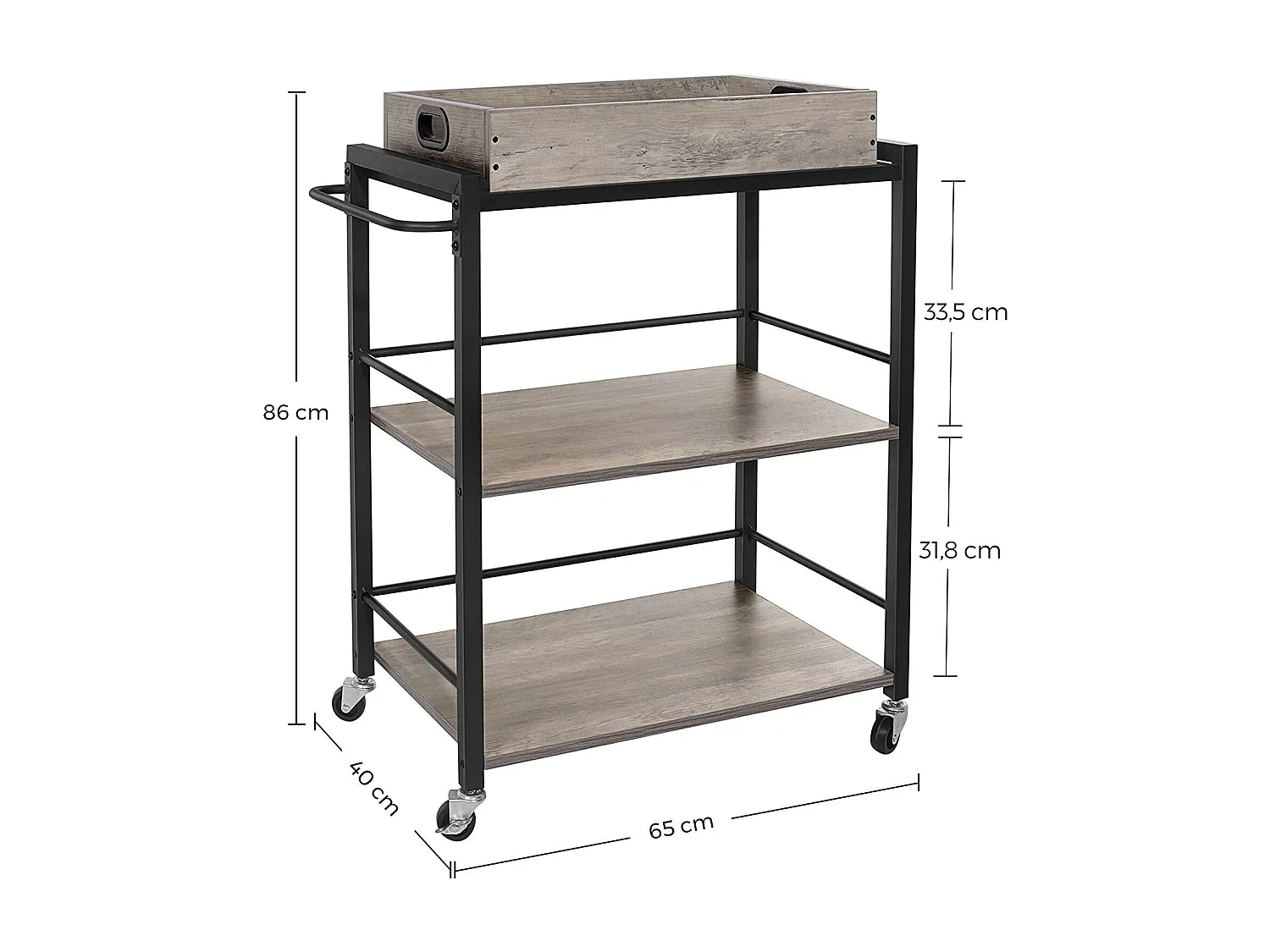 Desserte de style industriel noire 65 x 40 x 86 cm 12_0002454