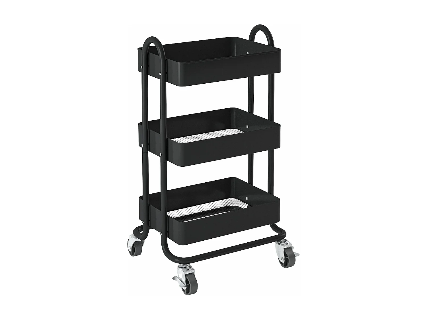 Carro de servicio con ruedas 3 cestas de acero 78,5 x 46 x 35 cm negro 03_0006800