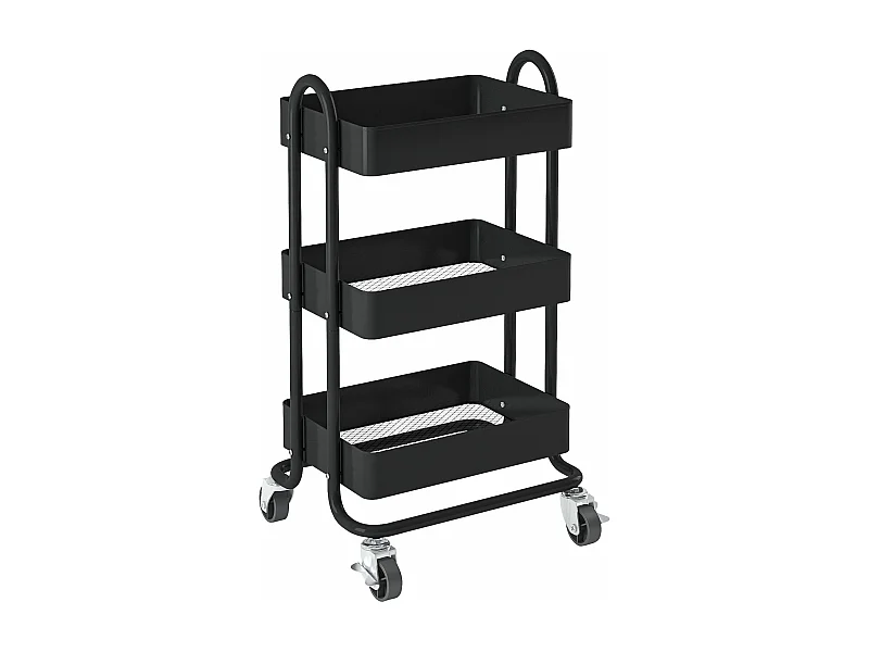 Carrello di servizio con ruote 3 cesti in acciaio 78,5 x 46 x 35 cm nero 03_0006800